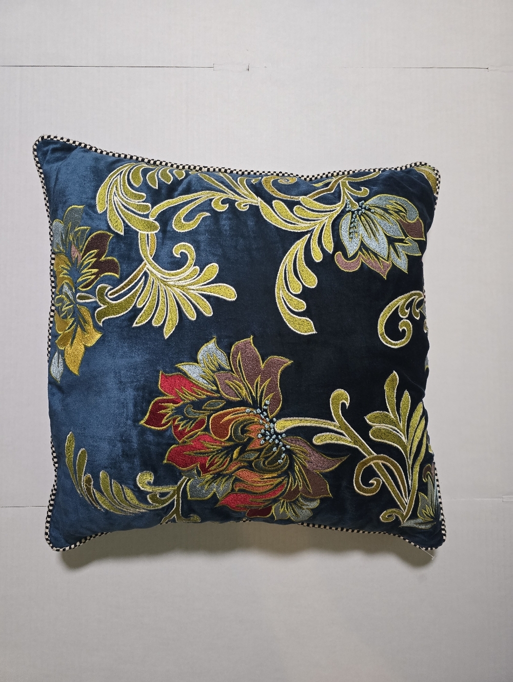 Embroidered Velvet Mackenzie Child Floral Embroidered Pillow